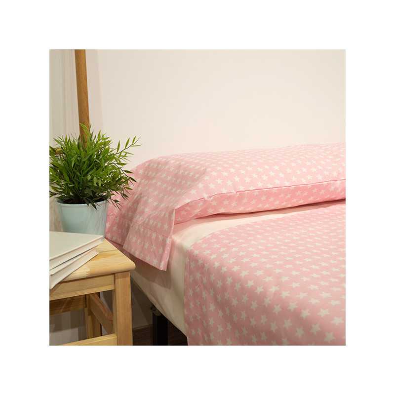 Juego sábanas Estrellas blanca-rosa largo especial